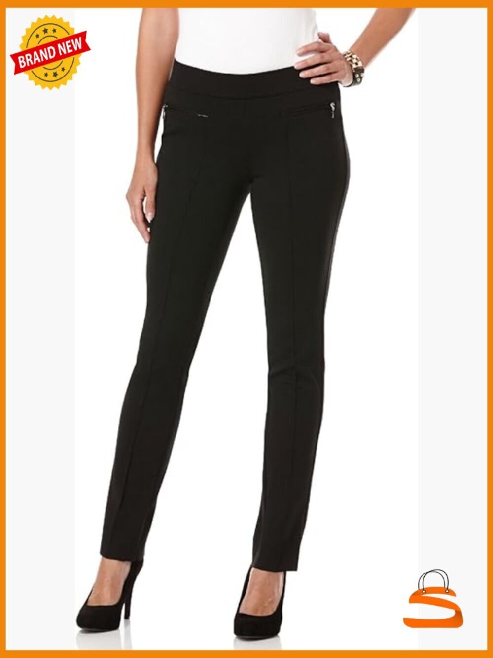 Petite Slim Comfort Fit Ponte Dress Pants, Pull-On Stretch Waist, Zipper Pockets